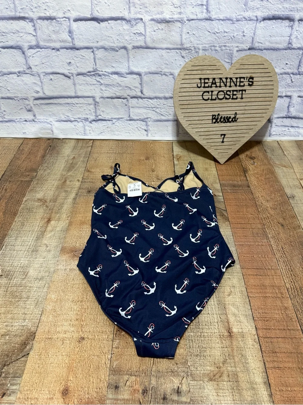 J crew One Piece Swimsuit Size small Navy Blue Womens Anchor Print Nautical